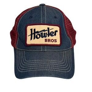 Howler Brothers Trucker Hat Blue Denim Maroon Mesh Heed The Call Patch Cap Mens